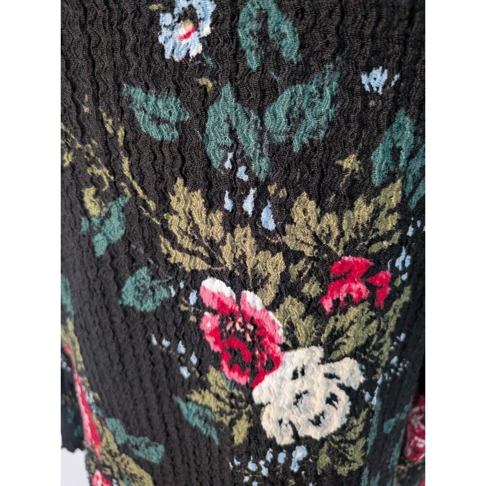 LOFT Top Women's M Multi Floral Blouse Peasant Whimsigoth Smocked Boho Puff Slv